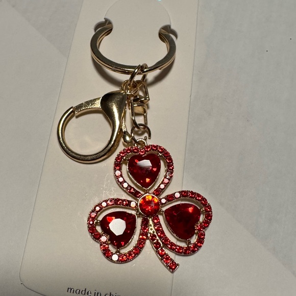Red Clover Bag  charm or Keychain with Gold Details - Picture 1 of 5